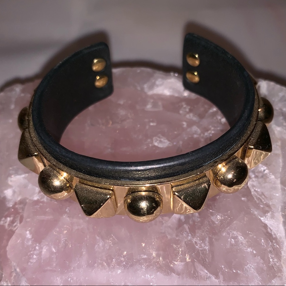 Black and gold faux leather bracelet